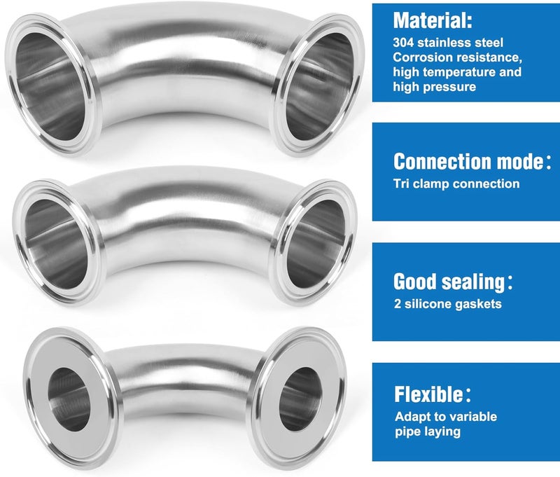 JMCOLMT Elbow 2" Tri Clamp Elbow 90 Degree Pipe Fitting 50.5mm Pipe OD Sanitary Fitting Stainless Steel 304 - Image 4